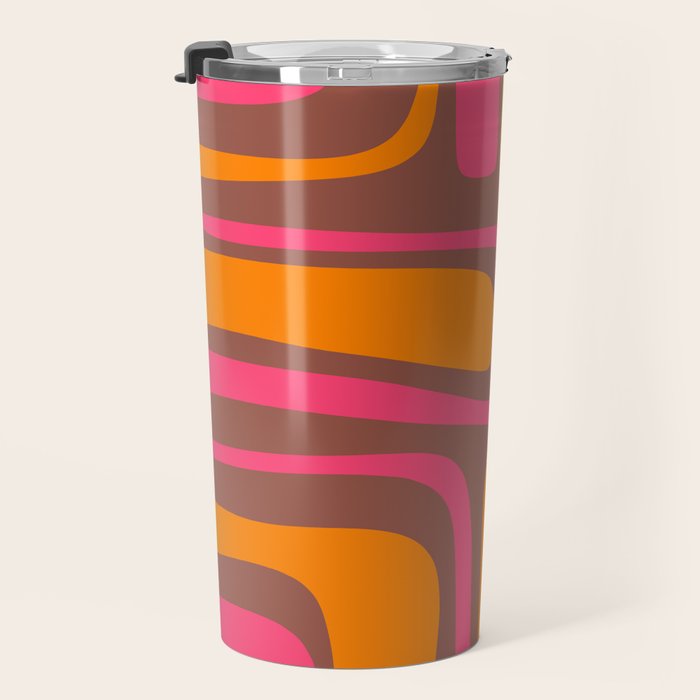 Mid-Century Modern Abstract Palm Springs Eclectic Pattern in Pink Brown Orange Travel Mug Gallery Image 3