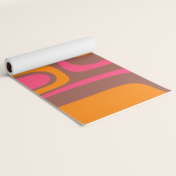 Mid-Century Modern Abstract Palm Springs Eclectic Pattern in Pink Brown Orange Yoga Mat Gallery Image 2