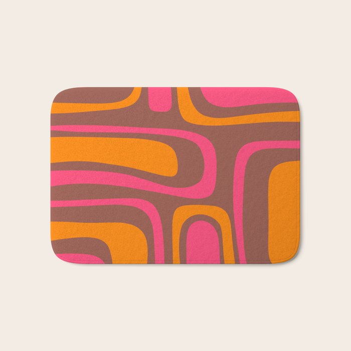 Mid-Century Modern Abstract Palm Springs Eclectic Pattern in Pink Brown Orange Bath Mat Gallery Image 1