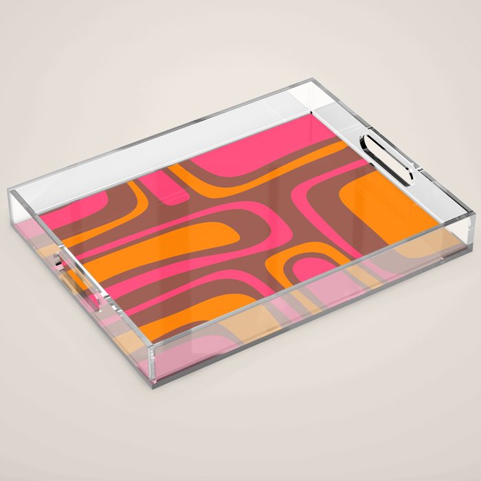 Mid-Century Modern Abstract Palm Springs Eclectic Pattern in Pink Brown Orange Acrylic Tray Gallery Image 1