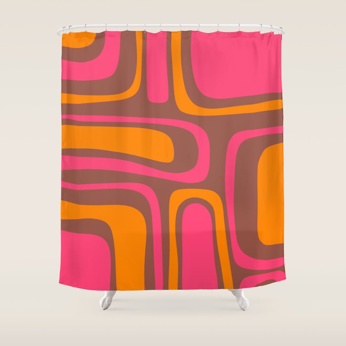 Mid-Century Modern Abstract Palm Springs Eclectic Pattern in Pink Brown Orange Shower Curtain Gallery Image 1