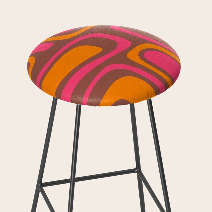 Mid-Century Modern Abstract Palm Springs Eclectic Pattern in Pink Brown Orange Stool Gallery Image 2