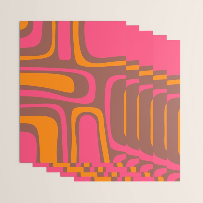 Mid-Century Modern Abstract Palm Springs Eclectic Pattern in Pink Brown Orange Wrapping Paper Gallery Image 3