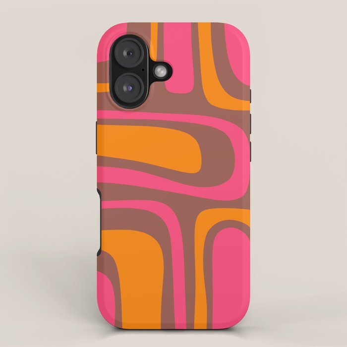 Mid-Century Modern Abstract Palm Springs Eclectic Pattern in Pink Brown Orange iPhone Case Gallery Image 1