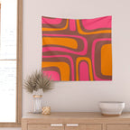 Mid-Century Modern Abstract Palm Springs Eclectic Pattern in Pink Brown Orange Wall Tapestry Gallery Image 2