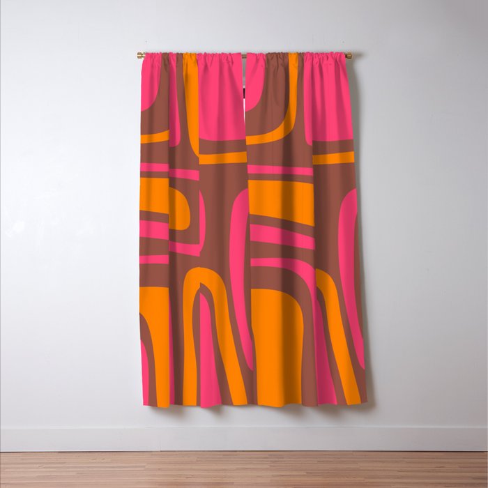Mid-Century Modern Abstract Palm Springs Eclectic Pattern in Pink Brown Orange Window Curtain Gallery Image 3