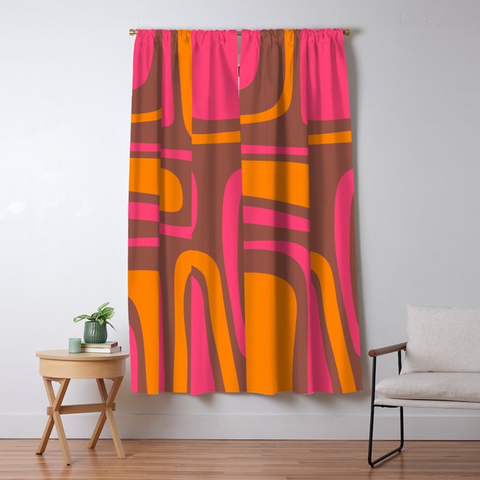 Mid-Century Modern Abstract Palm Springs Eclectic Pattern in Pink Brown Orange Window Curtain Gallery Image 1