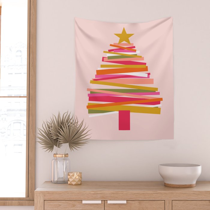 Ribbon Christmas Tree - candy Wall Tapestry Gallery Image 2