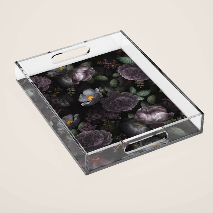 Mystic Moon Night Roses Botanical Flower Garden Acrylic Tray Gallery Image 1