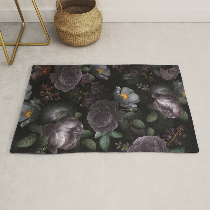 Mystic Moon Night Roses Botanical Flower Garden Rug Gallery Image 1