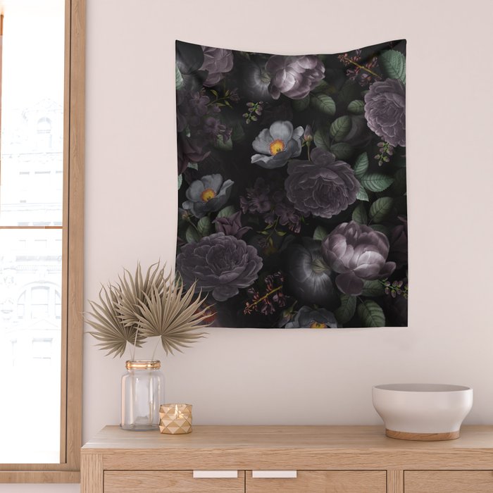 Mystic Moon Night Roses Botanical Flower Garden Wall Tapestry Gallery Image 2