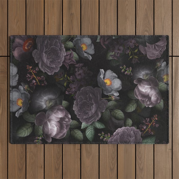 Mystic Moon Night Roses Botanical Flower Garden Outdoor Rug Gallery Image 1