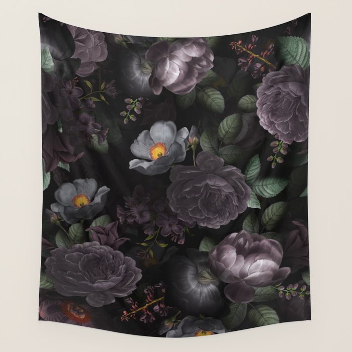 Mystic Moon Night Roses Botanical Flower Garden Wall Tapestry Gallery Image 4