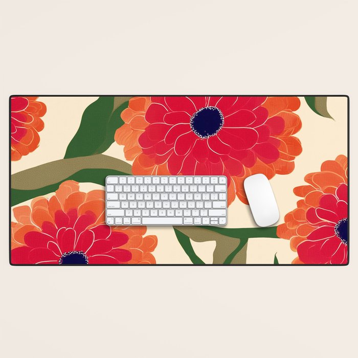 Red Zinnias Desk Mat Gallery Image 1