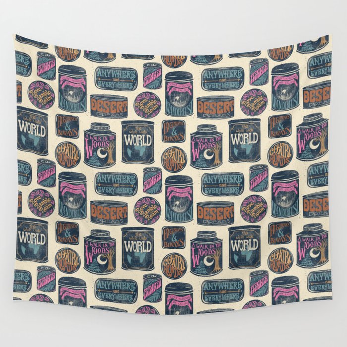 Vagabondâs Cupboard - midnight, cream, and more Wall Tapestry Gallery Image 4