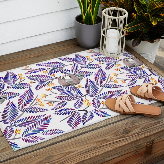Happy Sloth - Tropical Indigo Leaves Outdoor Rug Gallery Image 2