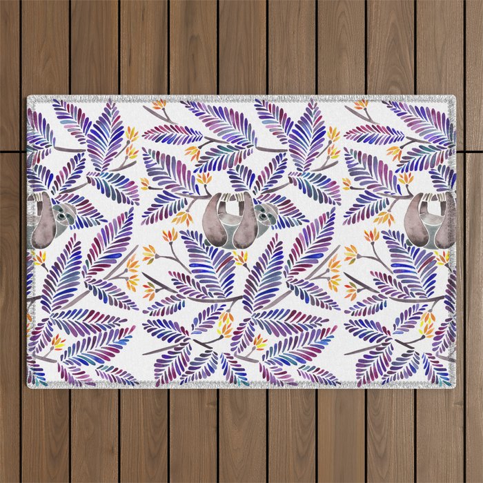 Happy Sloth - Tropical Indigo Leaves Outdoor Rug Gallery Image 1