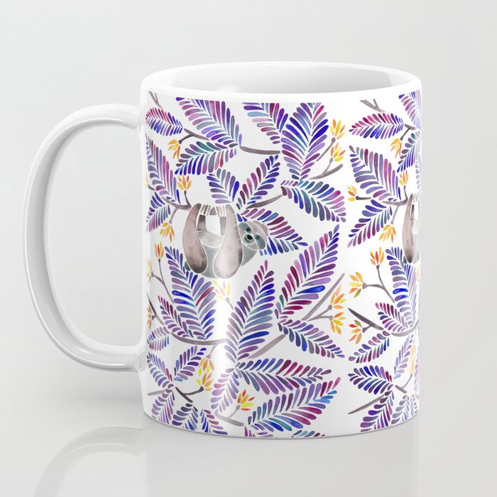 Happy Sloth - Tropical Indigo Leaves Coffee Mug Gallery Image 3