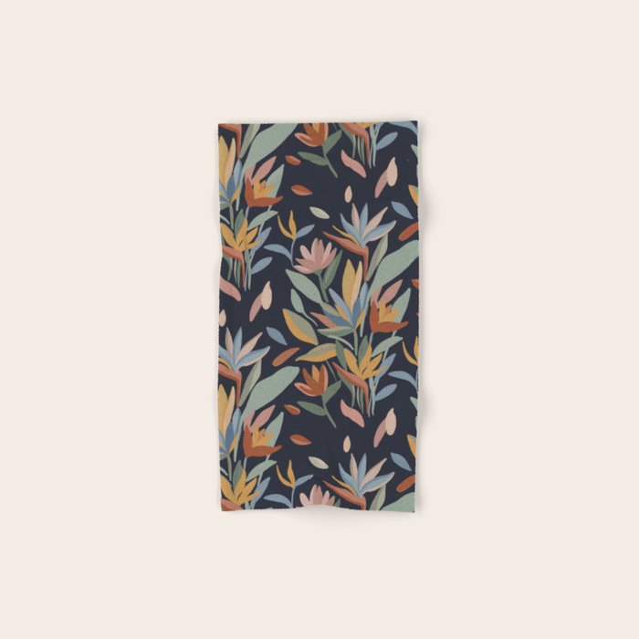 Hand Painted Floral Garden Night Bath Towel Gallery Image 1