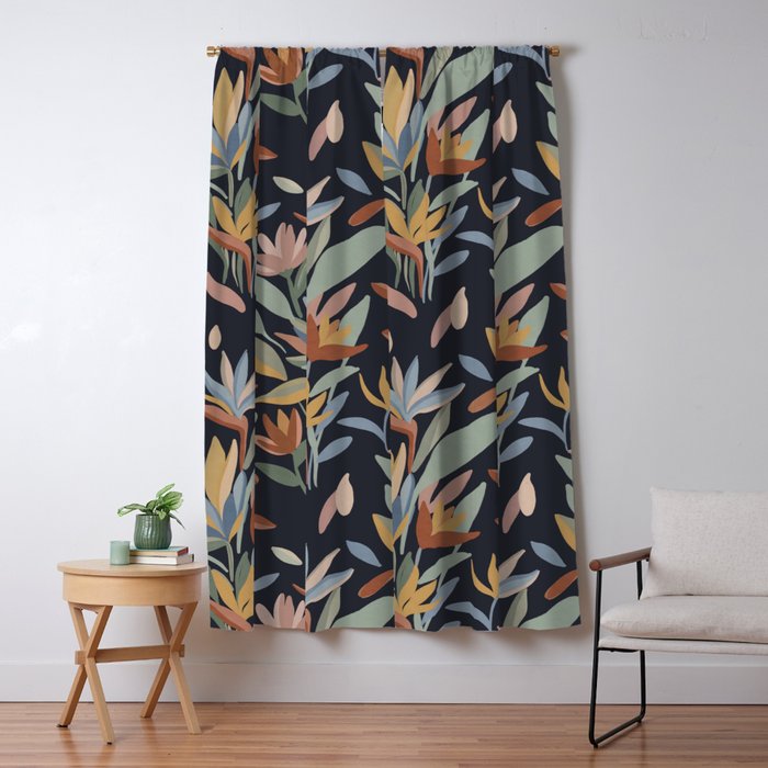 Hand Painted Floral Garden Night Window Curtain Gallery Image 5