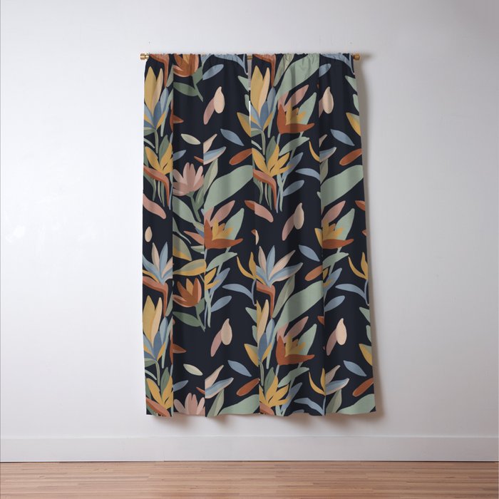 Hand Painted Floral Garden Night Window Curtain Gallery Image 3