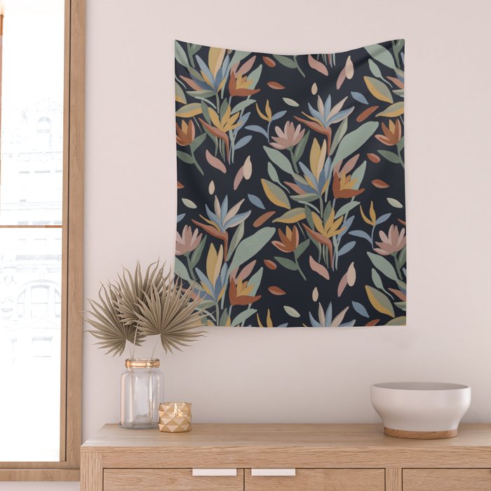 Hand Painted Floral Garden Night Wall Tapestry Gallery Image 2