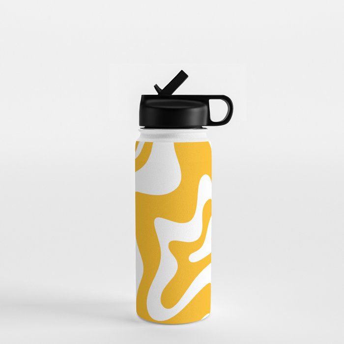 Marigold Liquid Swirl - Retro Modern Abstract Pattern in Yellow-Orange Water Bottle Gallery Image 1