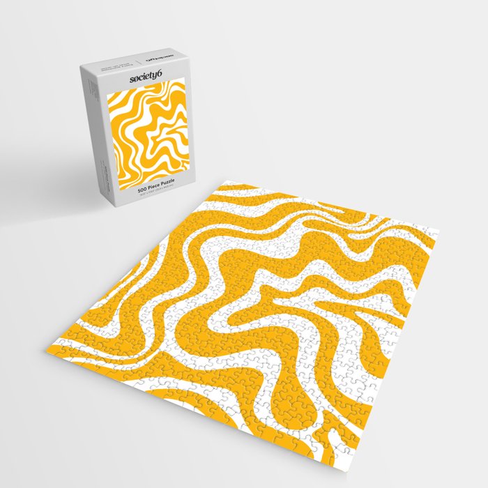 Marigold Liquid Swirl - Retro Modern Abstract Pattern in Yellow-Orange Jigsaw Puzzle Gallery Image 2