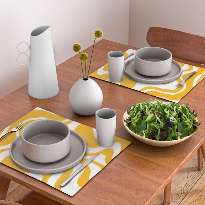 Marigold Liquid Swirl - Retro Modern Abstract Pattern in Yellow-Orange Placemat Gallery Image 2