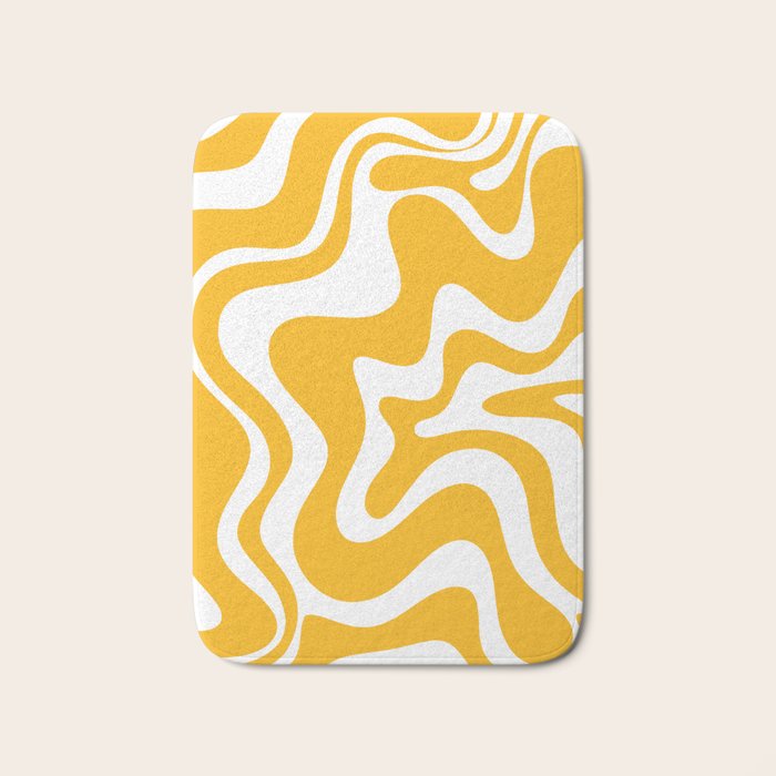 Marigold Liquid Swirl - Retro Modern Abstract Pattern in Yellow-Orange Bath Mat Gallery Image 1