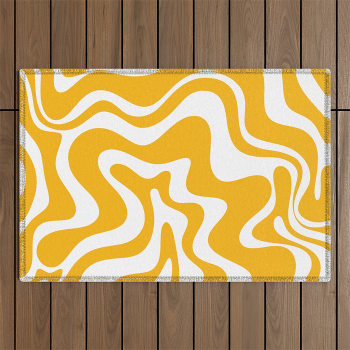 Marigold Liquid Swirl - Retro Modern Abstract Pattern in Yellow-Orange Outdoor Rug Gallery Image 1