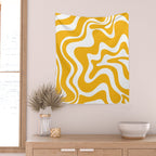 Marigold Liquid Swirl - Retro Modern Abstract Pattern in Yellow-Orange Wall Tapestry Gallery Image 2