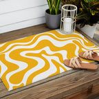 Marigold Liquid Swirl - Retro Modern Abstract Pattern in Yellow-Orange Outdoor Rug Gallery Image 2