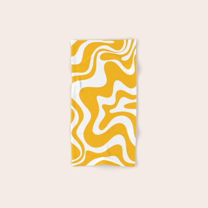 Marigold Liquid Swirl - Retro Modern Abstract Pattern in Yellow-Orange Bath Towel Gallery Image 1