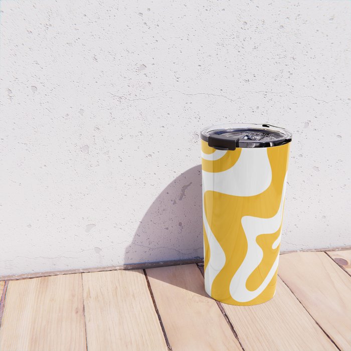 Marigold Liquid Swirl - Retro Modern Abstract Pattern in Yellow-Orange Travel Mug Gallery Image 4