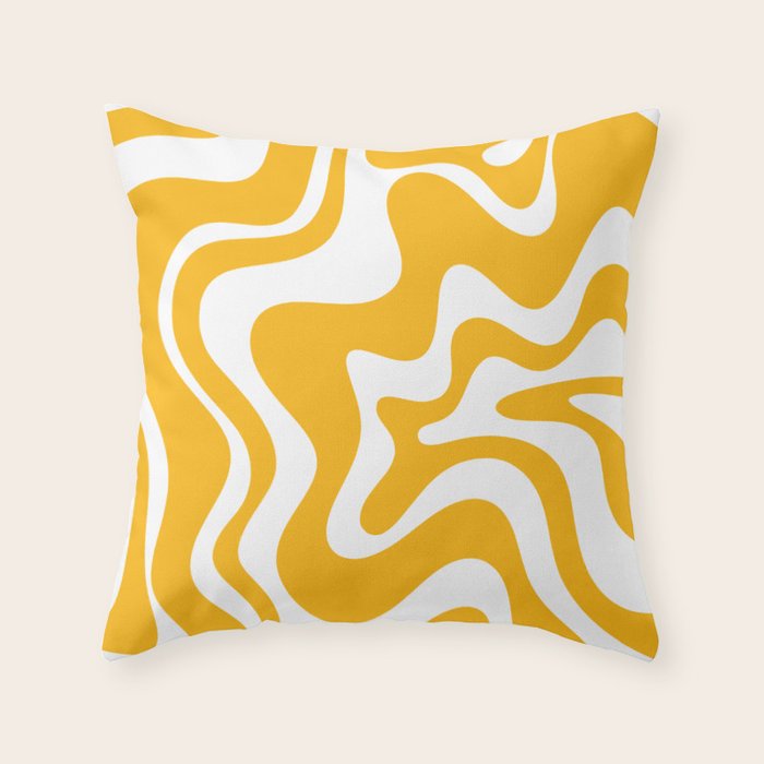 Marigold Liquid Swirl - Retro Modern Abstract Pattern in Yellow-Orange Throw Pillow Gallery Image 6