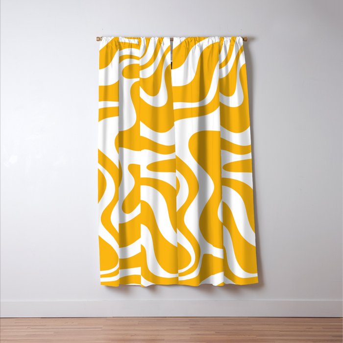 Marigold Liquid Swirl - Retro Modern Abstract Pattern in Yellow-Orange Window Curtain Gallery Image 3