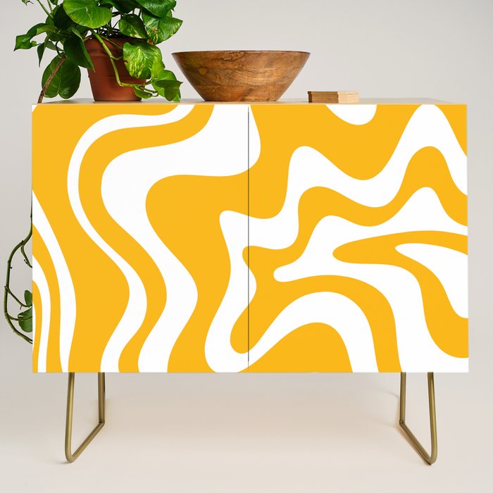 Marigold Liquid Swirl - Retro Modern Abstract Pattern in Yellow-Orange Credenza Gallery Image 1