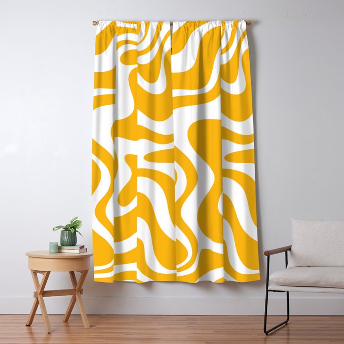 Marigold Liquid Swirl - Retro Modern Abstract Pattern in Yellow-Orange Window Curtain Gallery Image 1