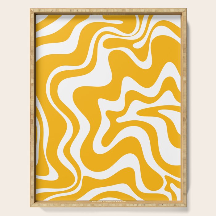 Marigold Liquid Swirl - Retro Modern Abstract Pattern in Yellow-Orange Serving Tray Gallery Image 1