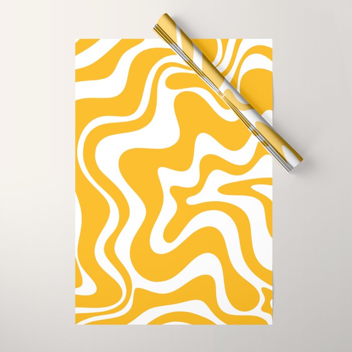 Marigold Liquid Swirl - Retro Modern Abstract Pattern in Yellow-Orange Wrapping Paper Gallery Image 1