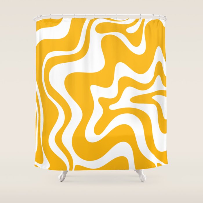 Marigold Liquid Swirl - Retro Modern Abstract Pattern in Yellow-Orange Shower Curtain Gallery Image 1