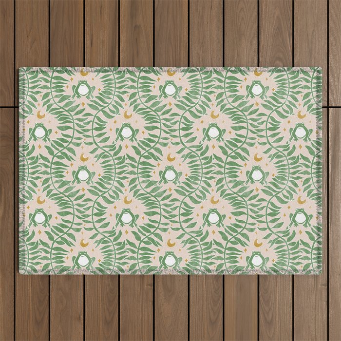 Froggie Ogee - green and blush Outdoor Rug Gallery Image 1