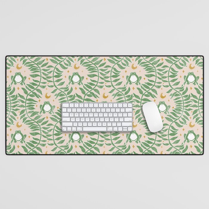 Froggie Ogee - green and blush Desk Mat Gallery Image 1
