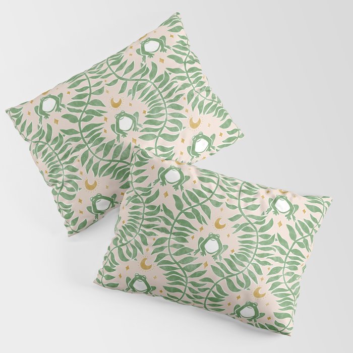 Froggie Ogee - green and blush Pillow Sham Gallery Image 3