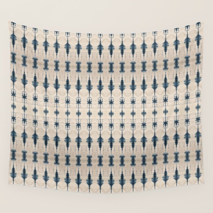 Indigo and Cream Shibori Wall Tapestry Gallery Image 1