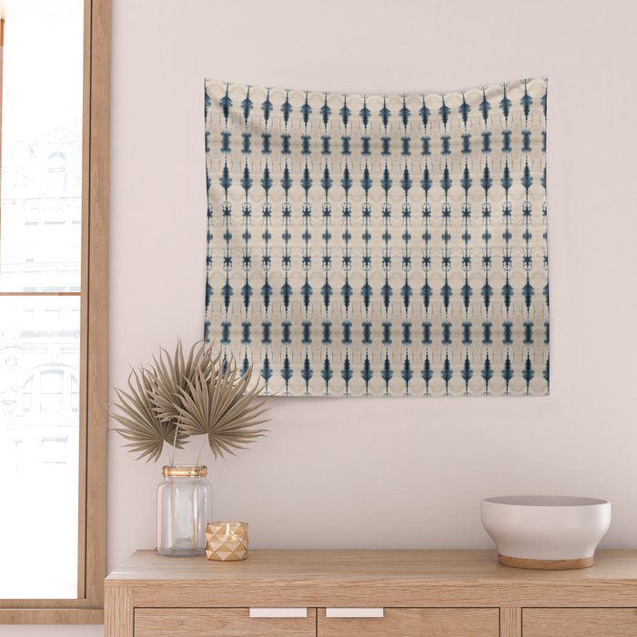 Indigo and Cream Shibori Wall Tapestry Gallery Image 2