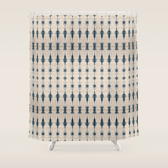 Indigo and Cream Shibori Shower Curtain Gallery Image 1