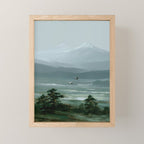 Japanese Wall Art Minimalist Bird Print Mountain Japandi Art Green Wabi Sabi Painting forest poster Mini Art Print Gallery Image 1
