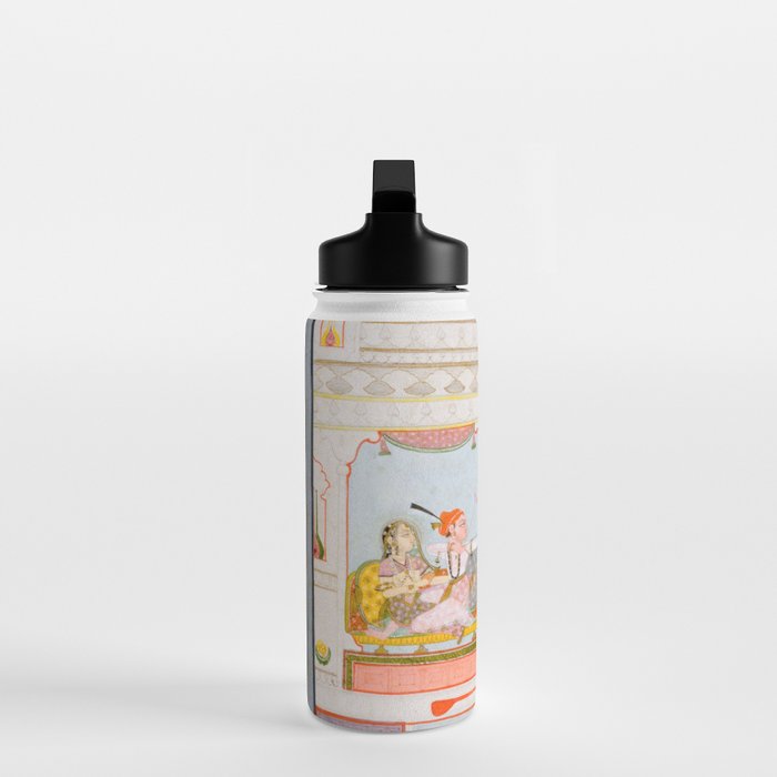 Two Lovers And The Morning Rooster Indian Painted Illustration Water Bottle Gallery Image 3